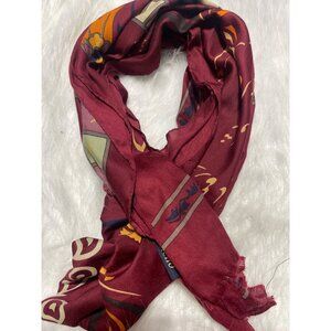 Vintage Macho Maroon Printed Scarf With Abstract & Calligraphy Design